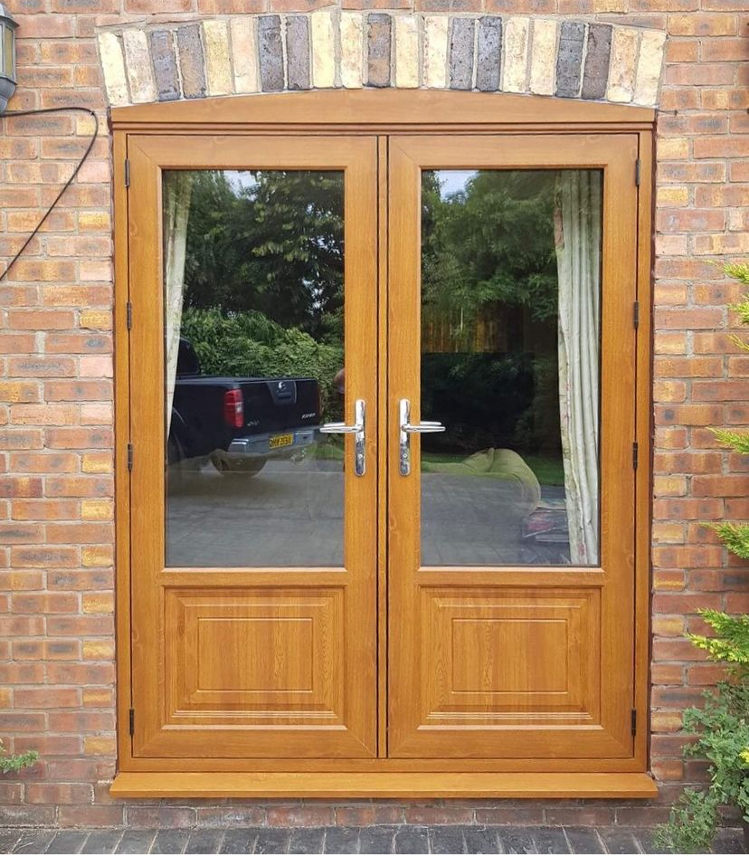 Golden oak French doors
