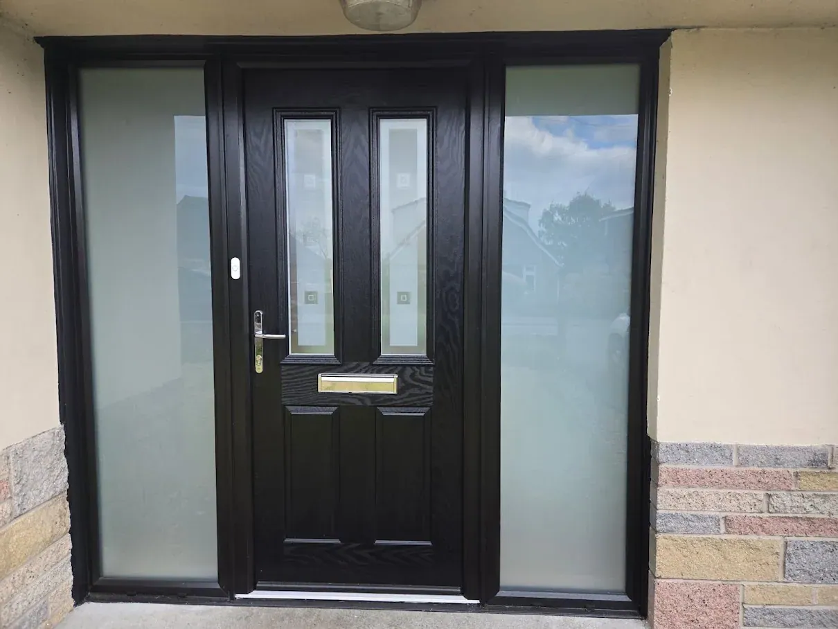 Black composite door with satin glass sidelights