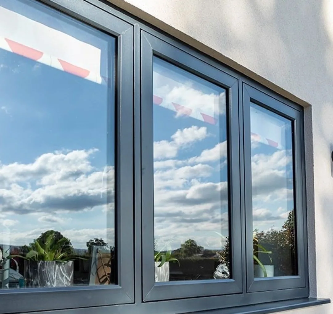 Anthracite grey uPVC window close-up